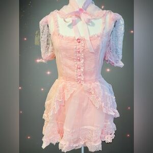 NWT Medium Dolls Kill Current Mood Pretty Imperfect Mini Dress in Pink 3-pieces